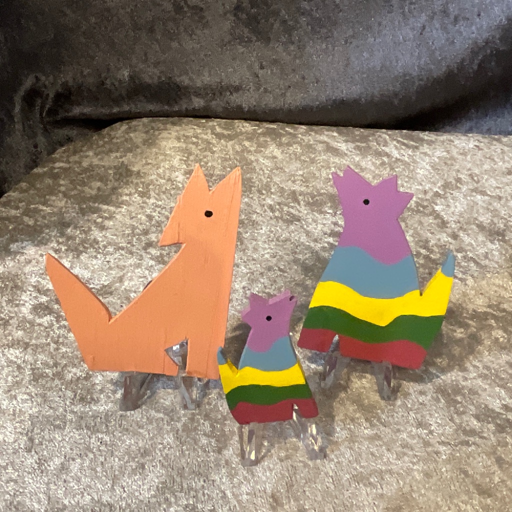 Vintage Set Of 3 Wood Folk Art Coyote Pins